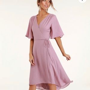 Farah Mauve Print Midi Wrap Dress